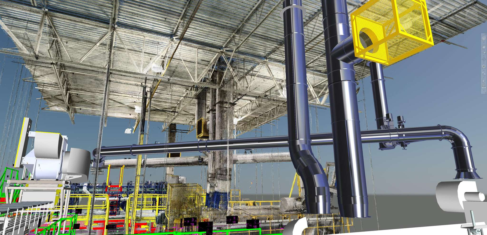 Scanned factory image with duct system overlay